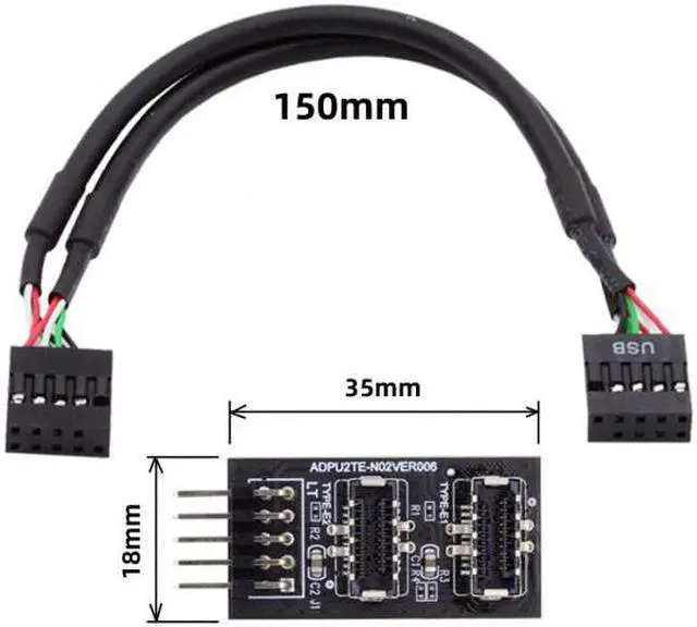 Alt view image 7 of 7 - CY Dual USB 3.1 Front Panel Socket Key-A Type-E to USB 2.0 9Pin 10Pin Mainboard Header Male Cable Extension Adapter