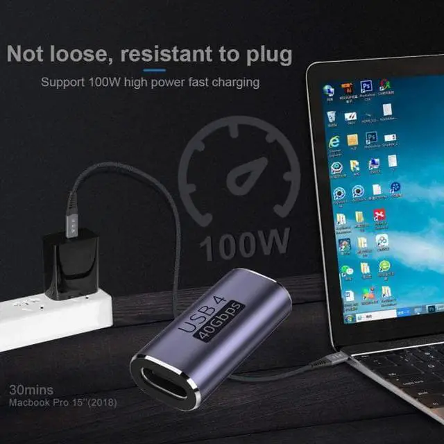 Alt view image 7 of 7 - Cablecc 40Gbps USB4 Type C Female to Female 100W Power Data 8K Video Adapter Extender for Laptop Phone