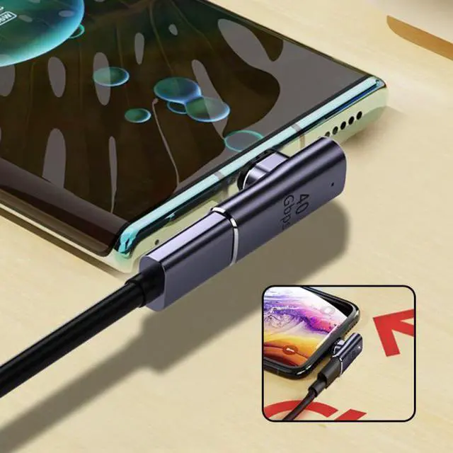 Alt view image 7 of 7 - Xiwai CY  UC-026-LP 40Gbps USB4 Type C Male to Female Low Profile Right Angled 100W Power Data 8K Video Adapter for Laptop Phone