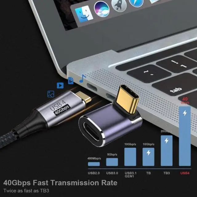 Alt view image 6 of 7 - Cablecc CY UC-026-UP 40Gbps USB4 Type C Male to Female 90 Degree Up Down Angled 100W Power Data 8K Video Adapter for Laptop Phone