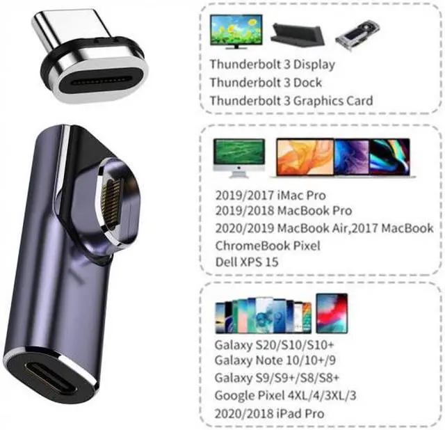Alt view image 5 of 7 - CY Magnetic Connector 40Gbps USB4 Type C Male to Female Low Profile Right Angled 100W Power Data 8K Video Adapter for Laptop Phone