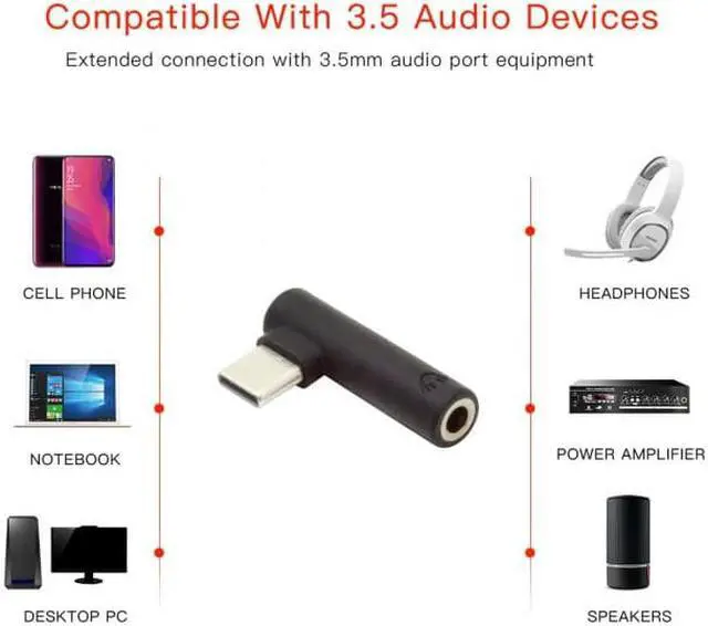Alt view image 7 of 7 - CY 5pcs/set Type-C to 3.5mm Earphone Adapter 90 Degree Angled Type USB-C 3.1 Male to AUX Audio Female