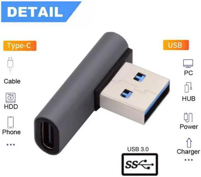 Alt view image 6 of 7 - CY USB-C Type C Female Low Profile 90 Degree Left Angled to USB 3.0 A Male Data Adapter for Laptop Desktop