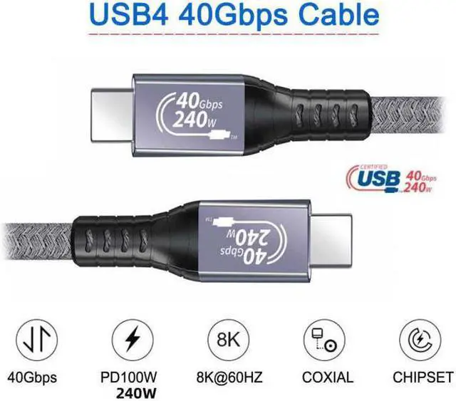 Alt view image 4 of 7 - Jimier 100cm USB-IF Certification 240W USB4 Cable 40Gbps Compatible with Thunderbolt 34 with 100W Charging and 8K@60Hz 5K