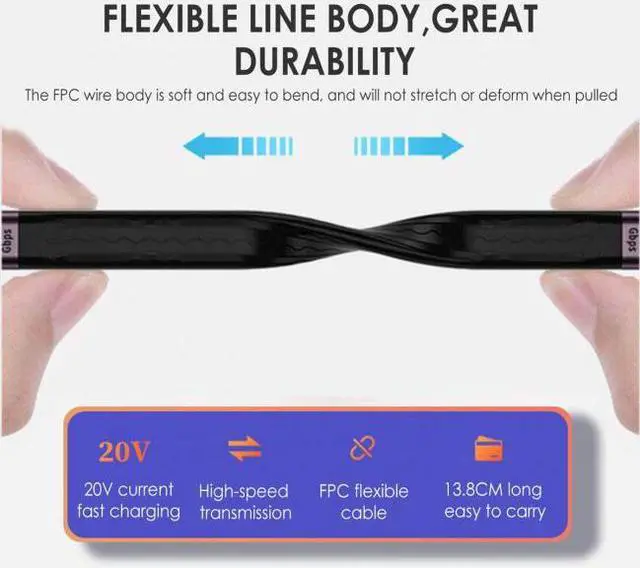Alt view image 5 of 7 - Cablecc 10Gbps USB 3.1 Type C Female to USB3.0 Type A Male Flat Slim FPC Data Cable 13cm for Laptop  Phone