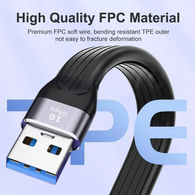Alt view image 7 of 7 - Cablecc 10Gbps USB 3.1 Type C Female to USB3.0 Type A Male Flat Slim FPC Data Cable 13cm for Laptop  Phone