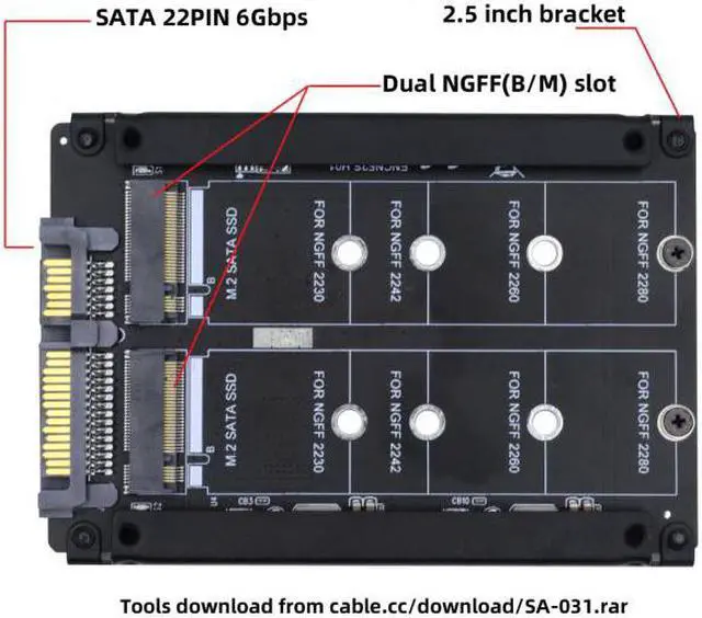 Alt view image 5 of 7 - CY Dual NGFF B+M Key M.2 SSD Card JOBD Raid0 Span Bridge to 2.5inch SATA Combo HDD Disk Drive Enclosure