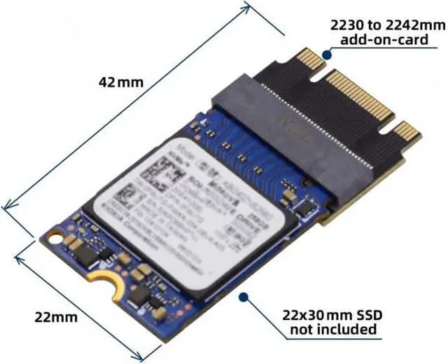 Alt view image 4 of 7 - HKCY SA-047 NGFF B+M Key NVME M-Key 22x30mm to 22x42mm Male to Female Extension Adapter for 2230 2242 SSD