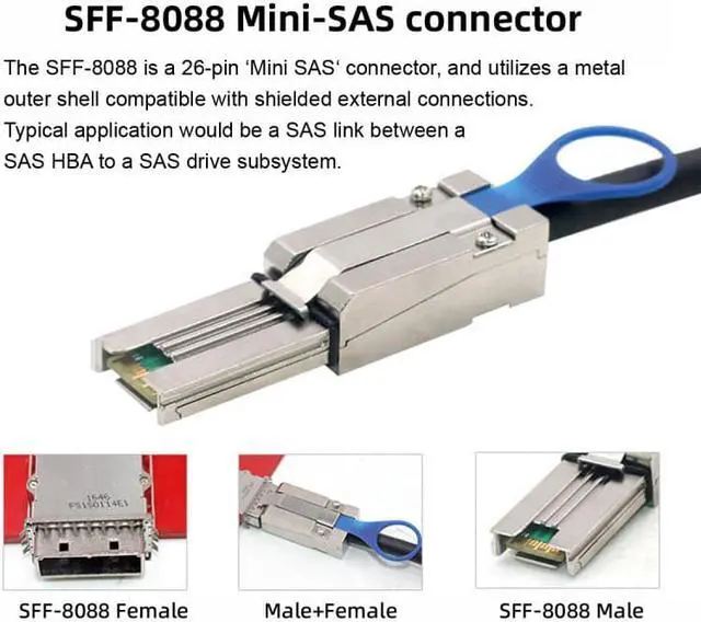 Alt view image 7 of 7 - Cablecc CY SF-005 External Mini SAS 26Pin 4x SFF-8088 to SFF 8088 4 Lane Data Disk Raid Multilane Cable 6Gbps