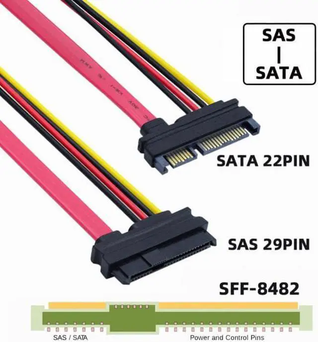 Alt view image 3 of 7 - Jimier SFF-8482 SAS 29 Pin to SATA 22Pin Hard Disk Drive Raid Extension Cable with 15 Pin SATA Power Port