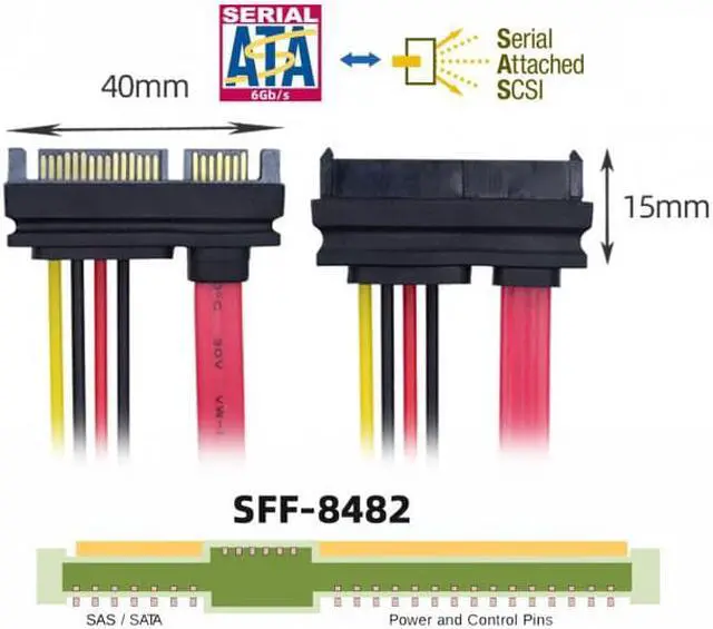 Alt view image 5 of 7 - Jimier SFF-8482 SAS 29 Pin to SATA 22Pin Hard Disk Drive Raid Extension Cable with 15 Pin SATA Power Port