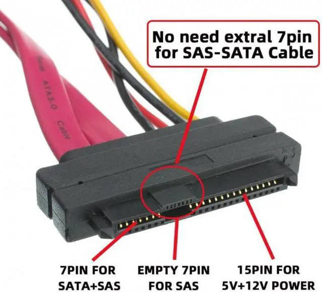 Alt view image 6 of 7 - Jimier SFF-8482 SAS 29 Pin to SATA 22Pin Hard Disk Drive Raid Extension Cable with 15 Pin SATA Power Port