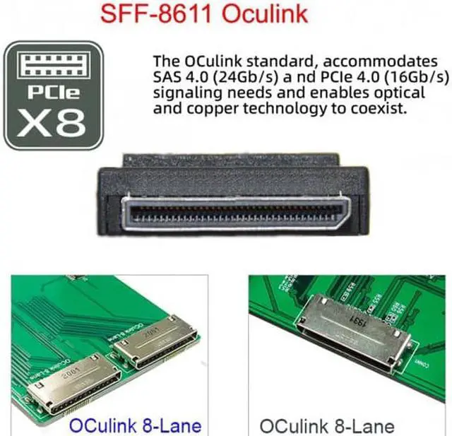 Alt view image 7 of 7 - Cablecc CY SF-051 OCuLink PCIe PCI-Express SFF-8611 8x 8-Lane to Dual SFF-8643 HD 4x SSD Data Active Cable 50cm