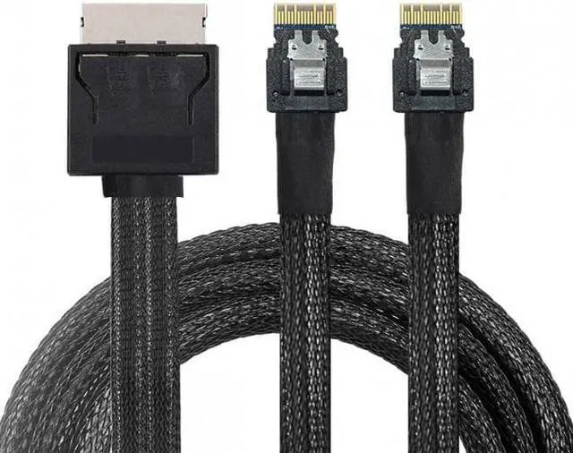 Alt view image 2 of 7 - Cablecc CY SF-052 OCuLink PCIe PCI-Express SFF-8611 8x 8-Lane to Dual SFF-8654 Slimline 4x SSD Data Active Cable 50cm