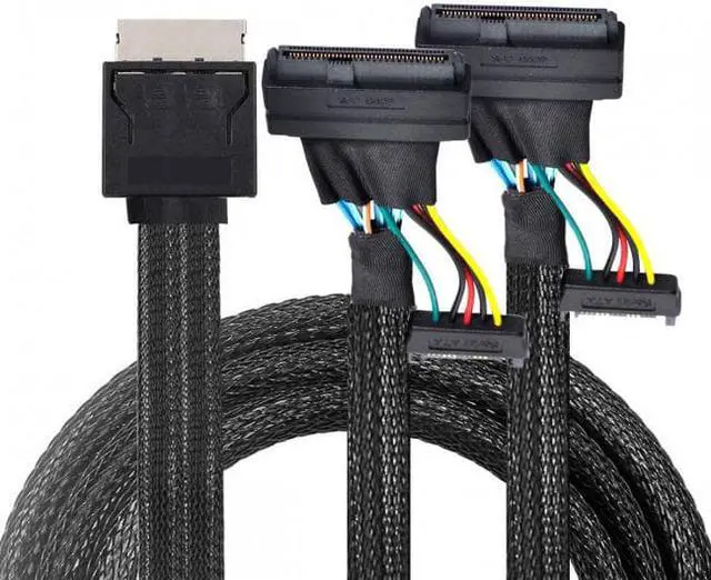 Alt view image 2 of 7 - Chenyang SF-053 OCuLink PCIe PCI-Express SFF-8611 8x 8-Lane to Dual SFF-8639 U.2 4x SSD Data Active Cable 50cm