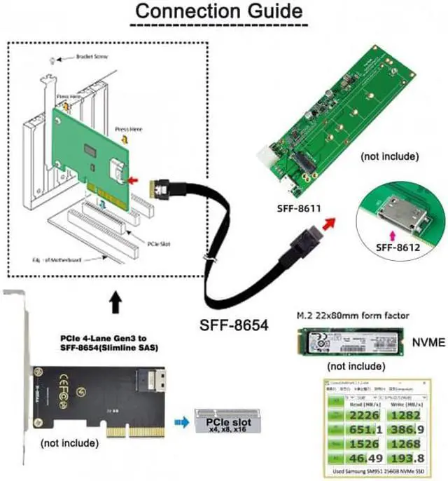 Alt view image 6 of 7 - HKCY SF-060 OcuLink PCIe PCI-Express SFF-8611 4i to SFF-8654 Slimline SSD Data Active Cable 50cm