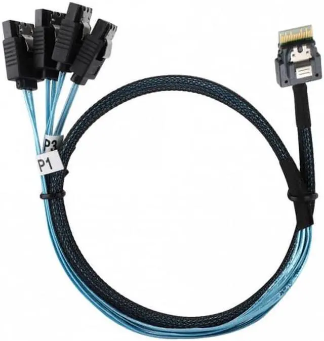 Alt view image 2 of 7 - Cablecc CY SF-103 Slim Line SAS 4.0 SFF-8654 4i 38pin Host to 4 SATA 7pin Target Hard Disk Fanout Raid Cable 50cm