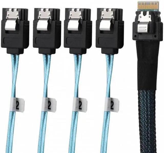 Main image of Cablecc CY SF-103 Slim Line SAS 4.0 SFF-8654 4i 38pin Host to 4 SATA 7pin Target Hard Disk Fanout Raid Cable 50cm