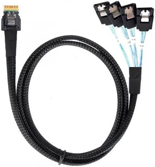 Alt view image 4 of 7 - Cablecc CY SF-103 Slim Line SAS 4.0 SFF-8654 4i 38pin Host to 4 SATA 7pin Target Hard Disk Fanout Raid Cable 50cm