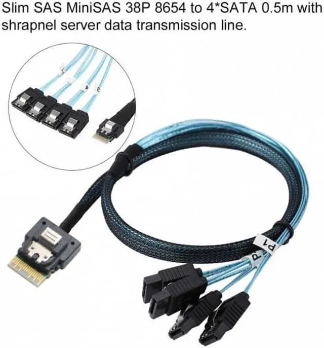 Alt view image 5 of 7 - Cablecc CY SF-103 Slim Line SAS 4.0 SFF-8654 4i 38pin Host to 4 SATA 7pin Target Hard Disk Fanout Raid Cable 50cm