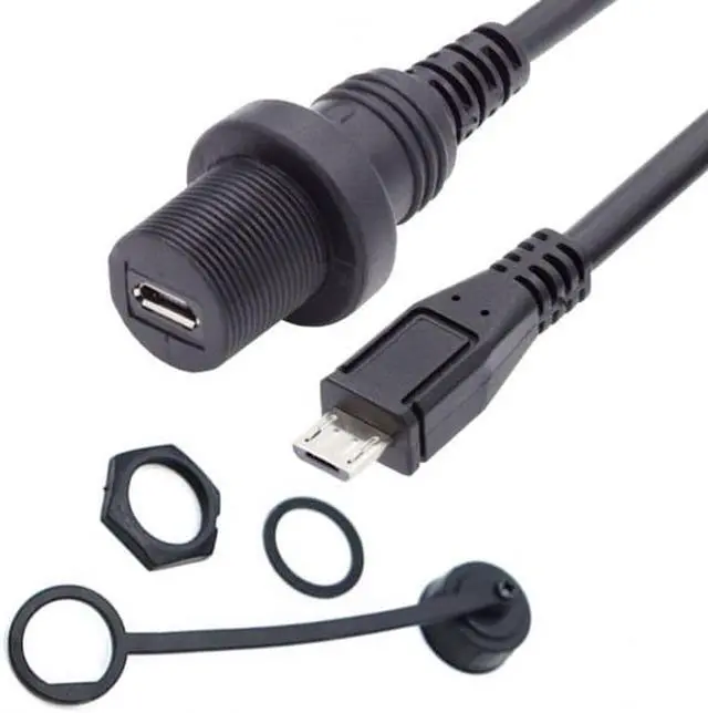 Alt view image 2 of 7 - Jimier CY U2-003-1.0M 1m Waterproof Dustproof 480Mbps Micro USB2.0 5Pin Male to Female Extension Data Power Cable Car Panel Mount Design