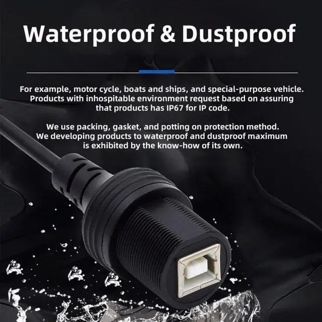 Alt view image 7 of 7 - HKCY U2-022-1.0M 1m Waterproof Dustproof 480Mbps USB2.0 Standard B Type Male to Female Extension Data Power Cable Car Panel Mount Design