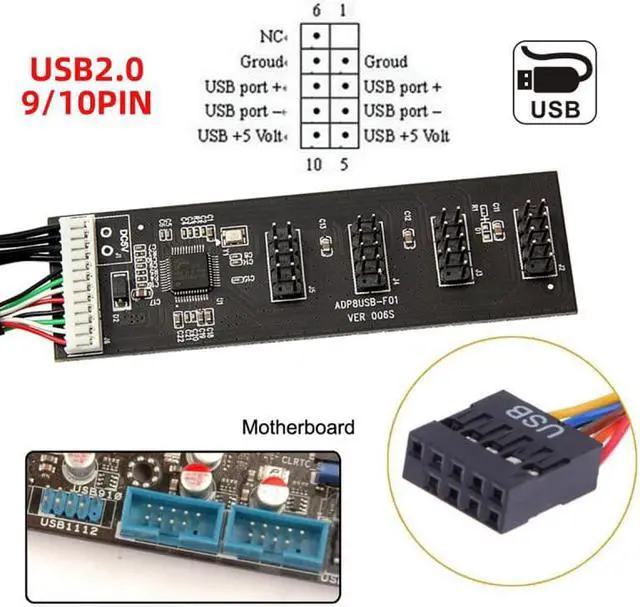 Alt view image 5 of 6 - Cablecc CY U2-053 USB 2.0 9pin 10pin Header 1 to 4 Female Splitter Extension Cable HUB with IDE 5V Power Connector Adapter Port Multilier