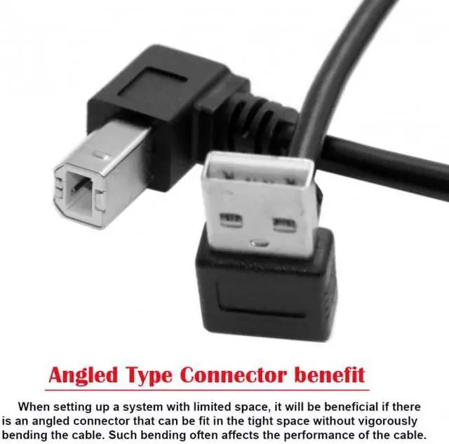 Alt view image 3 of 6 - Cablecc CY U2-100-DNUP Down Angled USB 2.0 A Male to B Male Up Angled 90 Degree Printer Scanner HDD Cable 35cm