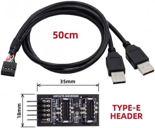 Alt view image 3 of 7 - Cablecc CY U2-128+UC-022 Dual USB 3.1 Front Panel Socket Key-A Type-E to USB 2.0 Type-A9Pin 10Pin Mainboard Header Male Cable Extension Adapter