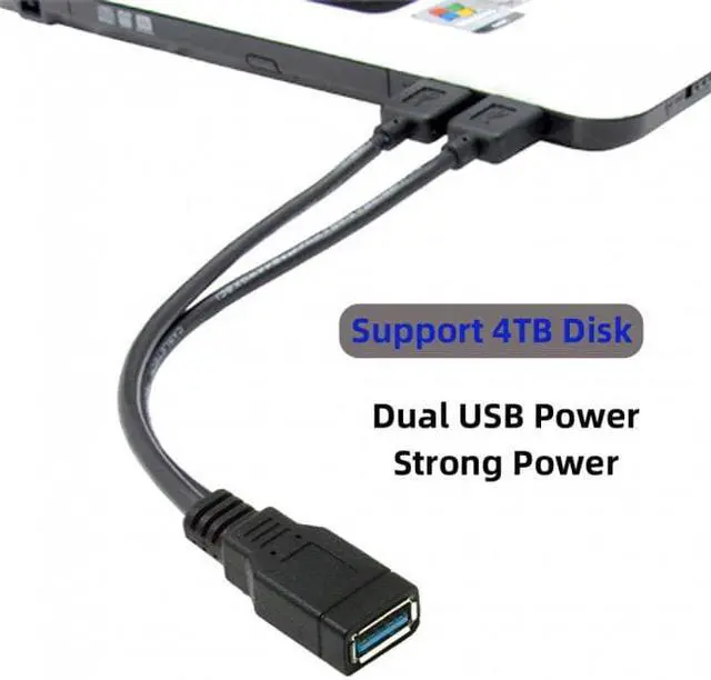 Alt view image 5 of 7 - Cablecc CY U3-065 Black USB 3.0 Female to Dual USB Male Extra Power Data Y Extension Cable for 2.5" Mobile Hard Disk