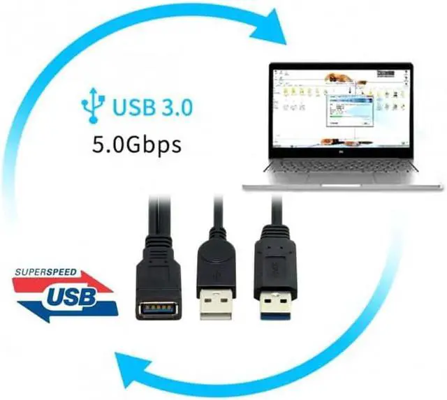 Alt view image 6 of 7 - Cablecc CY U3-065 Black USB 3.0 Female to Dual USB Male Extra Power Data Y Extension Cable for 2.5" Mobile Hard Disk
