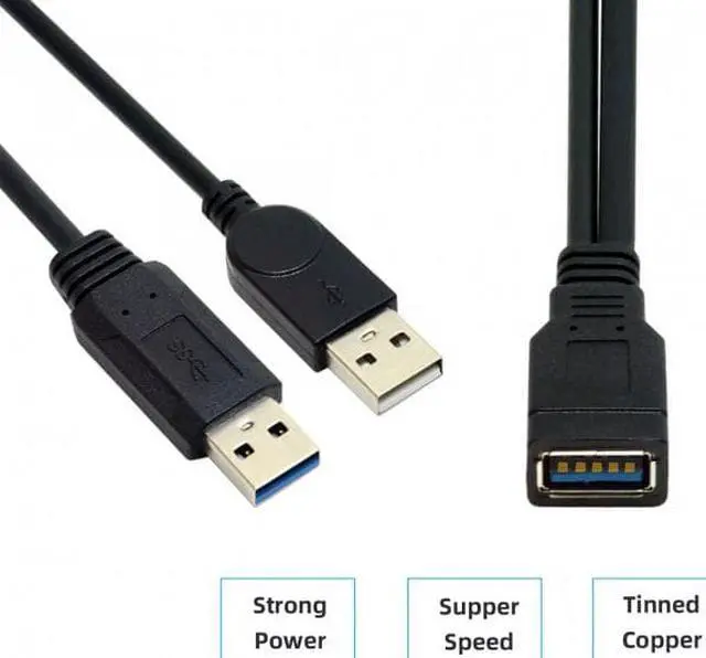 Alt view image 7 of 7 - Cablecc CY U3-065 Black USB 3.0 Female to Dual USB Male Extra Power Data Y Extension Cable for 2.5" Mobile Hard Disk