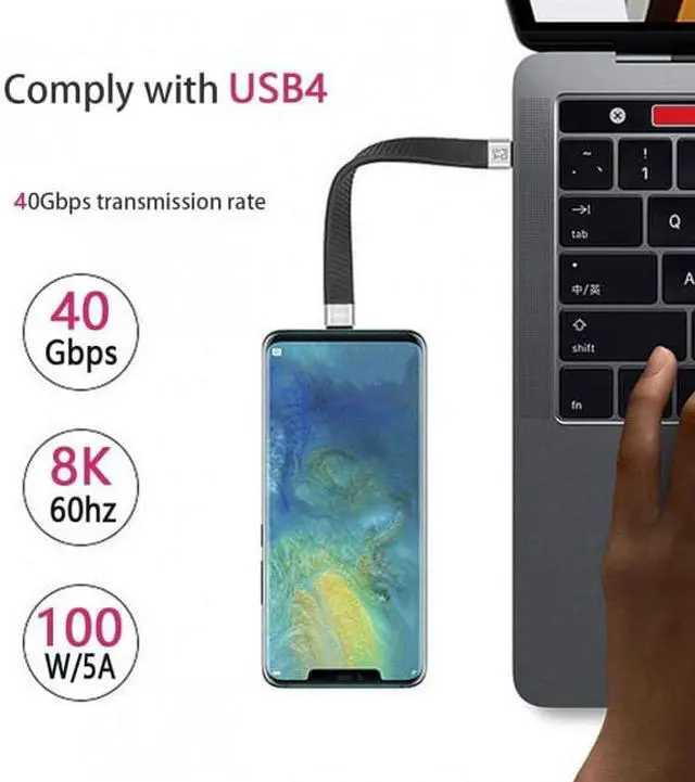 Alt view image 4 of 7 - Cablecc CY UC-002-0.13M Type-C USB-C Male to Male USB4 40Gbps 100W 8K Flat Slim FPC Data Cable for LaptopPhone 13cm