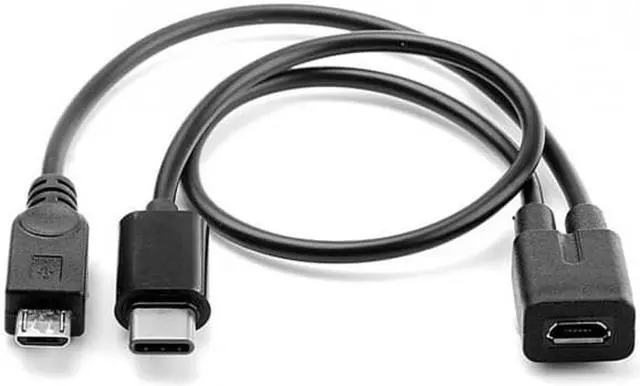 Alt view image 4 of 6 - HKCY UC-004 Micro USB Female to USB-C Type C USB 3.1Micro USB Male Splitter Extension Charge Cable