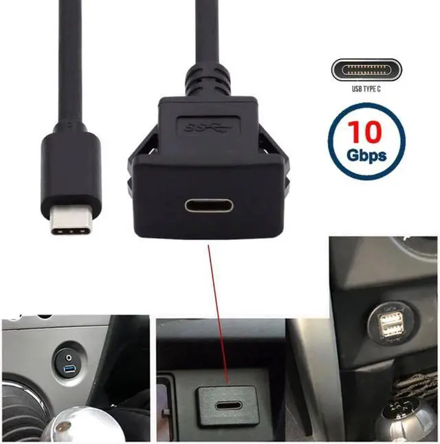 Alt view image 5 of 7 - FVH CY UC-021-1.0M Waterproof Dustproof USB-C Type-C USB 3.1 10Gbps Extension Flush Car Latch Mount Extension Cable for Dashboard Panel