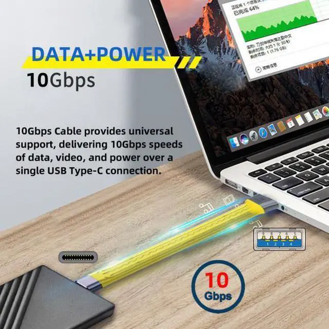 Alt view image 5 of 7 - Cablecc CY UC-036-0.13Y Yellow 10Gbps USB 3.1 Type C Male to USB3.0 Type A Male Flat Slim FPC Data Cable for LaptopPhone