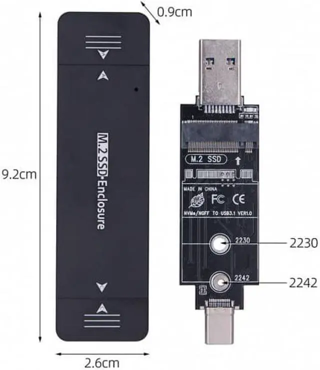 Alt view image 2 of 7 - Cablecc CY UC-057-2242MM Combo Type-CUSB3.0 to NVME M-key M.2 NGFF SATA SSD PCBA Case 2230/2242mm Adapter RTL9210B Chipset