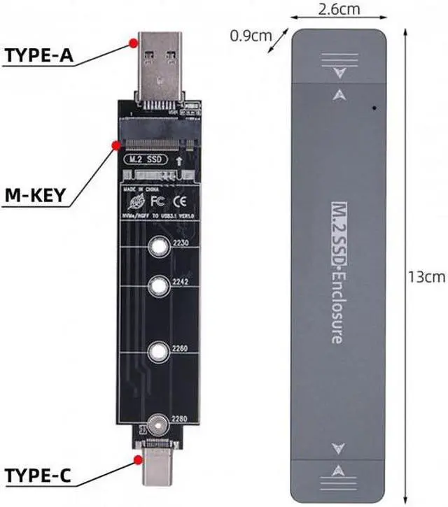 Alt view image 4 of 7 - Xiwai CY  UC-057-2280MM Combo Type-CUSB3.0 to NVME M-key M.2 NGFF SATA SSD PCBA Case 2280/2242/2230mm Adapter RTL9210B Chipset