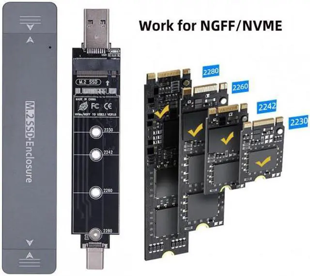 Alt view image 6 of 7 - Xiwai CY  UC-057-2280MM Combo Type-CUSB3.0 to NVME M-key M.2 NGFF SATA SSD PCBA Case 2280/2242/2230mm Adapter RTL9210B Chipset