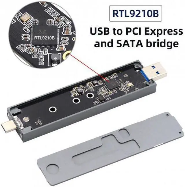 Alt view image 7 of 7 - Xiwai CY  UC-057-2280MM Combo Type-CUSB3.0 to NVME M-key M.2 NGFF SATA SSD PCBA Case 2280/2242/2230mm Adapter RTL9210B Chipset