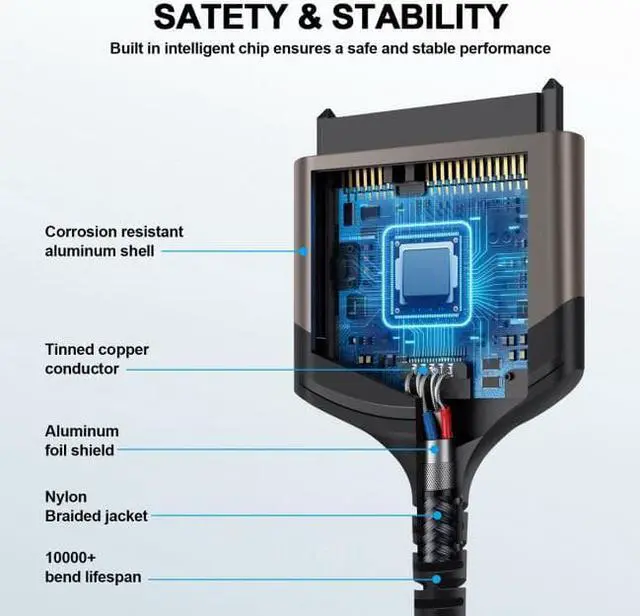 Alt view image 5 of 7 - Jimier CY UC-146-SL 5Gbps USB-C Type-C to SATA 22 Pin Adapter Cable for 2.5" Hard Disk Driver SSD Laptop