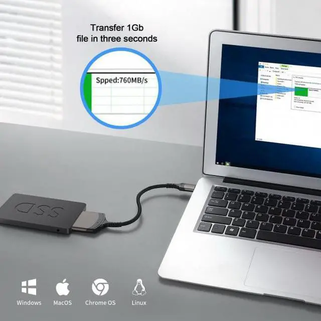 Alt view image 6 of 7 - Jimier CY UC-146-SL 5Gbps USB-C Type-C to SATA 22 Pin Adapter Cable for 2.5" Hard Disk Driver SSD Laptop