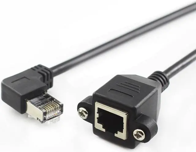 Main image of Cablecc CY UT-011-LE Left Angled 90 Degree 8P8C FTP STP UTP Cat6 Male to Female Lan Ethernet Network Extension Cable with Panel Mount Holes