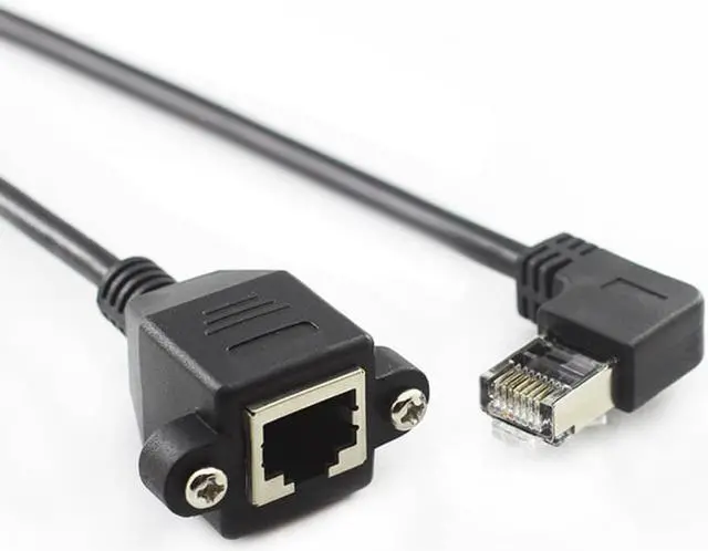 Main image of Jimier CY UT-011-RI Right Angled 90 Degree 8P8C FTP STP UTP Cat6 Male to Female Lan Ethernet Network Extension Cable with Panel Mount Holes