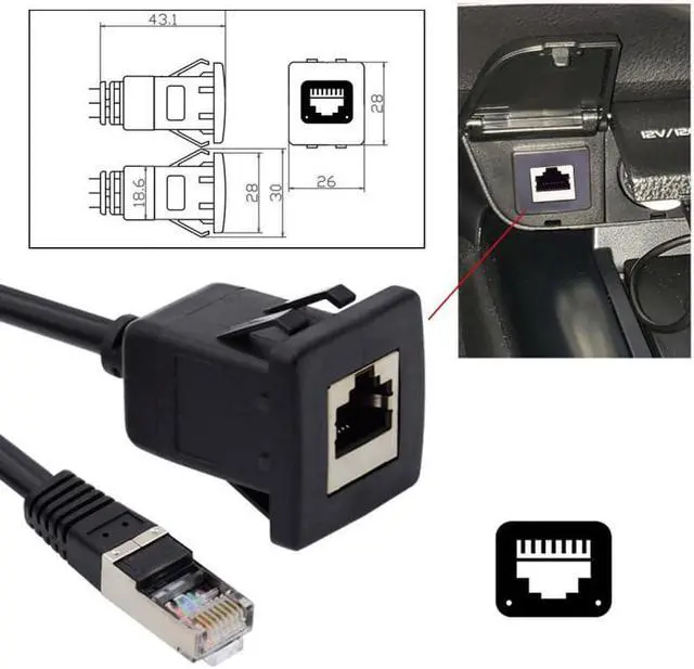 Alt view image 6 of 7 - HKCY UT-016-1.0M Waterproof Dustproof Latch Locking CAT6 RJ45 Male to Female Lan Ethernet Network Extension Cable Car Panel Mount Design