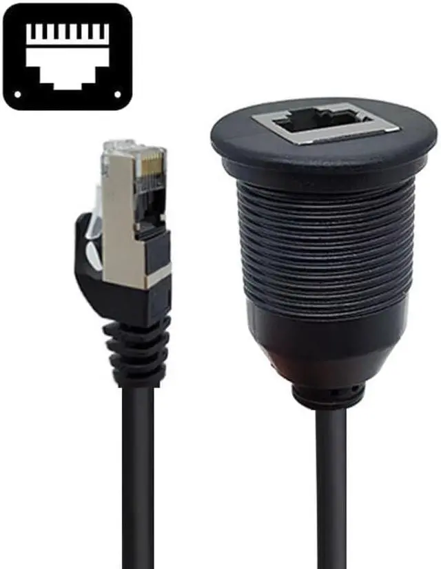 Main image of HKCY UT-017-1.0M 1m Waterproof Dustproof Screw Locking CAT6 RJ45 Male to Female Lan Ethernet Network Extension Cable Car Panel Mount Design