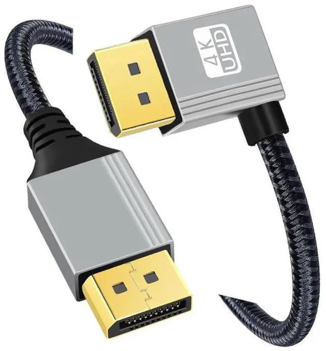 Alt view image 2 of 7 - CY 100cm Left Angled DisplayPort DP to DP Cable 4K 60hz Cable Silver Sleeve Ultra-HD UHD 90 Degree for Desktop Laptop Monitor Graphics Card