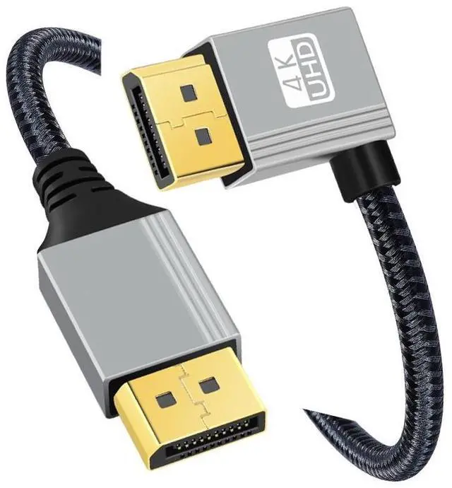 Alt view image 2 of 7 - CY 200cm Right Angled DisplayPort DP to DP Cable 4K 60hz Cable Silver Sleeve Ultra-HD UHD 90 Degree for Desktop Laptop Monitor Graphics Card