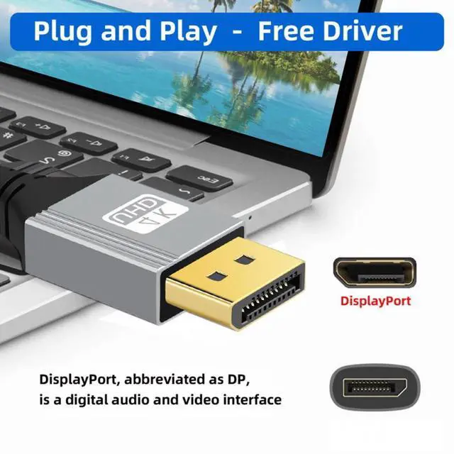 Alt view image 7 of 7 - CY 200cm Right Angled DisplayPort DP to DP Cable 4K 60hz Cable Silver Sleeve Ultra-HD UHD 90 Degree for Desktop Laptop Monitor Graphics Card