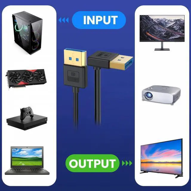Alt view image 7 of 7 - Xiwai Ultrafine Down Angled DisplayPort 1.4 DP to DP Cable 8K 60hz Cable Ultra-HD UHD 4K 144hz 90 Degree for Desktop Laptop Monitor 100cm